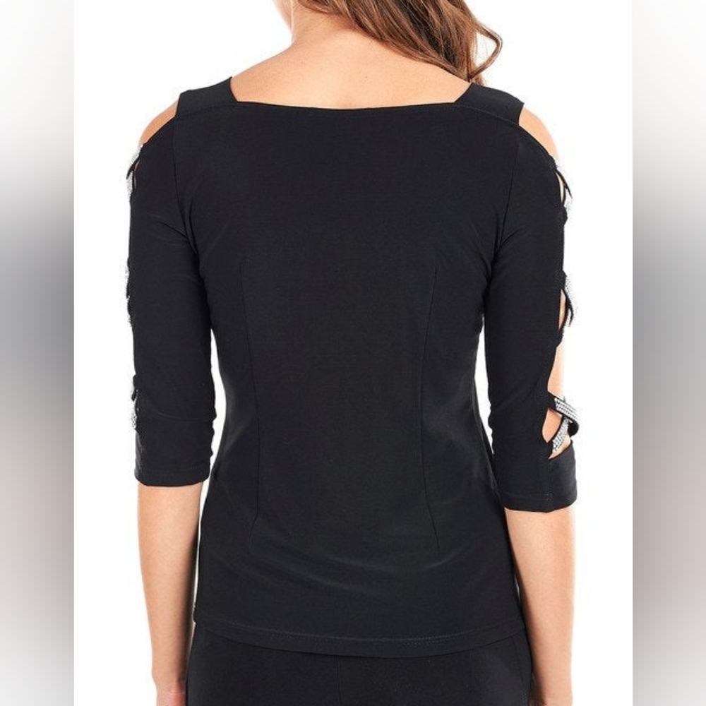 Joseph Ribkoff rhinestone Black Long Sleeve Top with Cutout Details - Picture 4 of 7